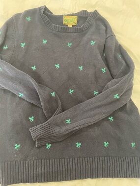 Lucky Brand Navy Crewneck Sweater with Mint Embroidered Motifs